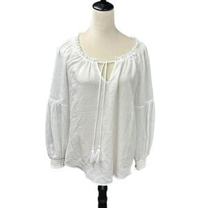 Boho Chic Poet Blouse r//c The Brand White Gauze Tassel Tie Top Size S
